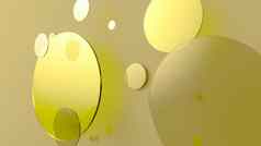 黄色的金属不透明的圈气缸彩色的背景摘要背景图形设计透明的玻璃形状渲染插图