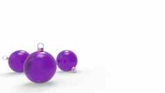 紫罗兰色的透明的玻璃球白色背景色彩斑斓的圣诞节球圣诞节树渲染插图圣诞节假期卡背景