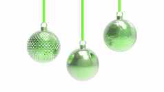 绿色圣诞节球白色背景色彩斑斓的圣诞节球圣诞节树圣诞节玻璃金属塑料球集团装饰物挂假期装饰模板渲染插图