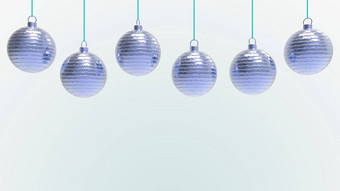 蓝色的圣诞节球白色背景色彩斑斓的圣诞节球圣诞节树圣诞节玻璃金属塑料球集团装饰物挂假期装饰模板渲染插图