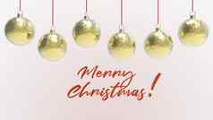 黄色的黄金圣诞节球红色的词快乐圣诞节色彩斑斓的圣诞节圣诞节树玻璃金属塑料球集团装饰物挂假期装饰模板渲染插图