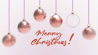 红色的圣诞节球红色的词快乐圣诞节色彩斑斓的圣诞节圣诞节树玻璃金属塑料球集团装饰物挂假期装饰模板渲染插图