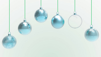 Azure圣诞节球Azure背景色彩斑斓的圣诞节球圣诞节树圣诞节玻璃金属塑料球集团装饰物挂假期装饰模板渲染插图