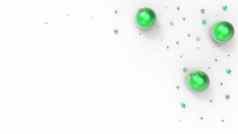 绿色圣诞节球白色背景色彩斑斓的圣诞节球圣诞节树圣诞节玻璃金属塑料球集团装饰物挂假期装饰模板渲染插图