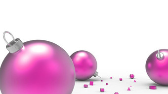 粉红色的圣诞节球<strong>白色</strong>背景色彩斑斓的圣诞节球圣诞节树圣诞节玻璃金属塑料球集团装饰物挂假期装饰模板渲染插图