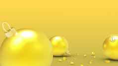 黄色的圣诞节球黄色的背景色彩斑斓的圣诞节球圣诞节树圣诞节玻璃金属塑料球集团装饰物挂假期装饰模板渲染插图