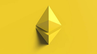 黄色的ethereum黄金标志图标彩色的背景渲染孤立的插图cryptocurrency加密业务管理风险钱现金增长银行银行金融象征