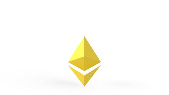 黄色的ethereum黄金标志图标孤立的白色背景渲染孤立的插图cryptocurrency加密业务管理风险钱现金增长银行银行金融象征