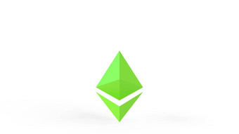 绿色ethereum黄金标志图标孤立的白色背景渲染孤立的插图cryptocurrency加密业务管理风险钱现金增长银行银行金融象征