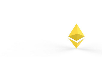 黄色的ethereum黄金标志图标孤立的白色背景渲染孤立的插图cryptocurrency加密业务管理风险钱现金增长银行银行金融象征