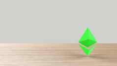 绿色ethereum黄金标志图标木表格白色背景渲染孤立的插图cryptocurrency加密业务管理风险钱现金增长银行银行金融象征