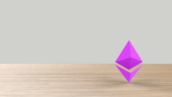 紫色的ethereum黄金标志图标木表格白色背景渲染孤立的插图cryptocurrency加密业务管理风险钱现金增长银行银行金融象征