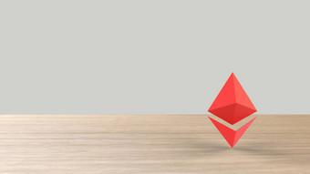 红色的ethereum黄金标志图标木表格白色背景渲染孤立的插图cryptocurrency加密业务管理风险钱现金增长银行银行金融象征
