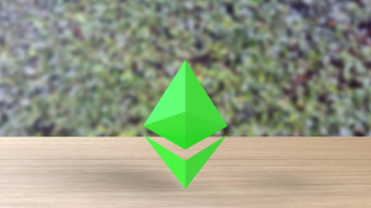 绿色ethereum黄金标志<strong>图标</strong>木表格叶子背景渲染孤立的插图cryptocurrency加密业务管理<strong>风险</strong>钱现金增长银行银行金融象征