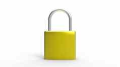 垫锁金黄色的金属挂锁词锁金属白色背景在线安全隐私条件个人渲染孤立的插图