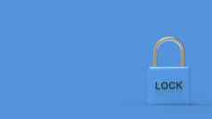 垫锁蓝色的挂锁词锁金属蓝色的背景在线安全安全个人在线隐私安全渲染孤立的插图