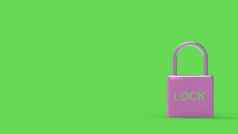 垫锁粉红色的挂锁词锁金属绿色背景在线安全安全个人在线隐私安全渲染孤立的插图