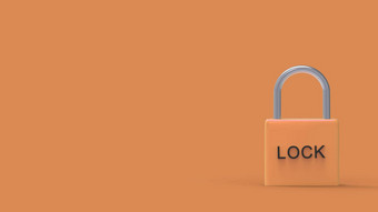 垫锁橙色挂锁词锁金属芥末背景在线安全安全个人在线隐私安全渲染孤立的插图
