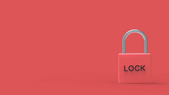 垫锁红色的挂锁词锁金属红色的背景在线安全安全个人在线隐私安全渲染孤立的插图