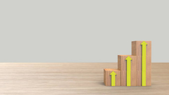 木块叠加楼梯黄色的箭头梯职业生涯路径概念<strong>业务增长</strong>成功过程木木表格光灰色的背景渲染插图