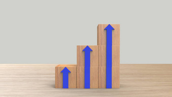 木块叠加楼梯蓝色的箭头梯<strong>职业生涯</strong>路径概念业务增长成功过程木木表格光灰色的背景渲染插图
