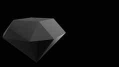黑色的钻石透明的珠宝水晶光蓝色的钻石黑暗光灰色的背景渲染插图孤立的低聚模型简单的Copyspace文本