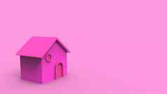 小粉红色的房子光紫色的背景出售房子租金买孤立的插图渲染复制空间文本