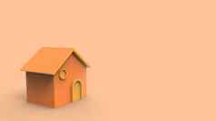 小橙色房子光橙色背景出售房子租金买孤立的插图渲染复制空间文本
