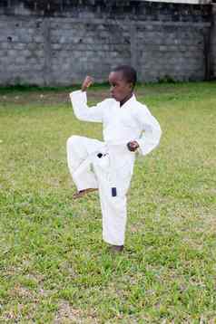 年轻的男孩练习武术艺术