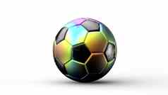 彩虹彩色的足球金属球孤立的白色光背景足球渲染