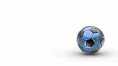 蓝色的黑色的足球金属球孤立的白色背景足球渲染插图