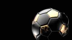 橙色黑色的足球金属球孤立的黑色的背景足球渲染插图