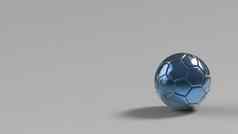 蓝色的足球金属球孤立的黑色的背景足球渲染插图