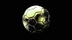 黄色的足球金属球孤立的黑色的背景足球渲染插图