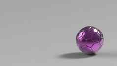 紫色的足球金属球孤立的黑色的背景足球渲染插图