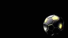 黄色的黑色的足球金属球孤立的黑色的背景足球渲染插图