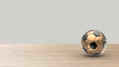 金足球金属球足球木表格白色灰色的背景Copyspace文本模拟体育运动团队目标插图渲染