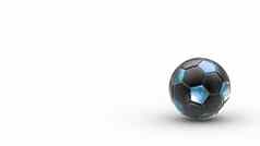 蓝色的黑色的足球金属球孤立的白色背景足球渲染插图