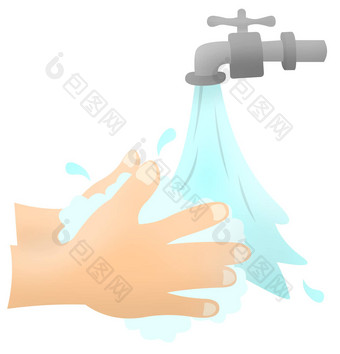 洗手卡通高质量洗手概念插图男人。女人洗手水龙头肥皂水电晕病毒保护医疗保健平设计