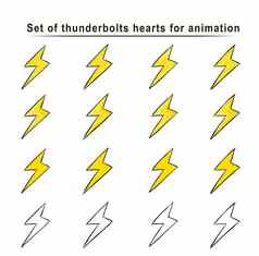 集卡通迅雷动画框架手闪电草图涂鸦向量黄色的符号画刷笔墨水孤立的白色背景很酷的时尚的手画集标志纺织打印设计