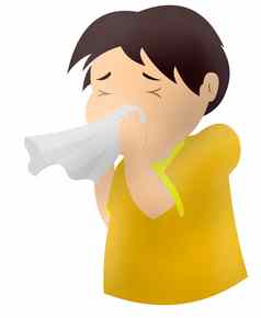 男孩吹鼻子手帕婴儿冷却生病的少年湿巾鼻子平卡通插图