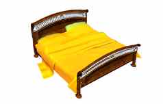 宽双床上金属框架黄色的床上用品