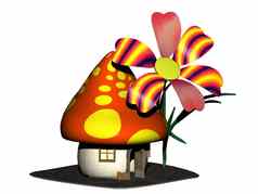 色彩斑斓的蘑菇房子小矮人花