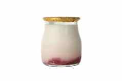 玻璃瓶酸奶油酸奶孤立的白色背景