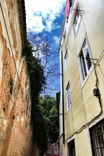 色彩斑斓的房子狭窄的街道里斯本