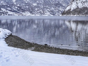 冬天景观峡湾湖河弗拉姆峡湾<strong>挪威</strong>