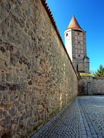 中世纪的城市墙德国小镇丁克尔斯布尔