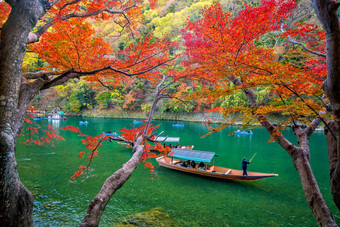 色彩斑斓的岚山秋天季节河《京都议定书》