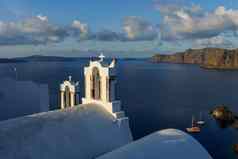 拱贝尔白色教堂aio圣托里尼岛希腊