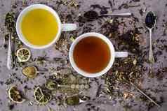 Herbal自然绿色黑色的干茶集变异集合茶